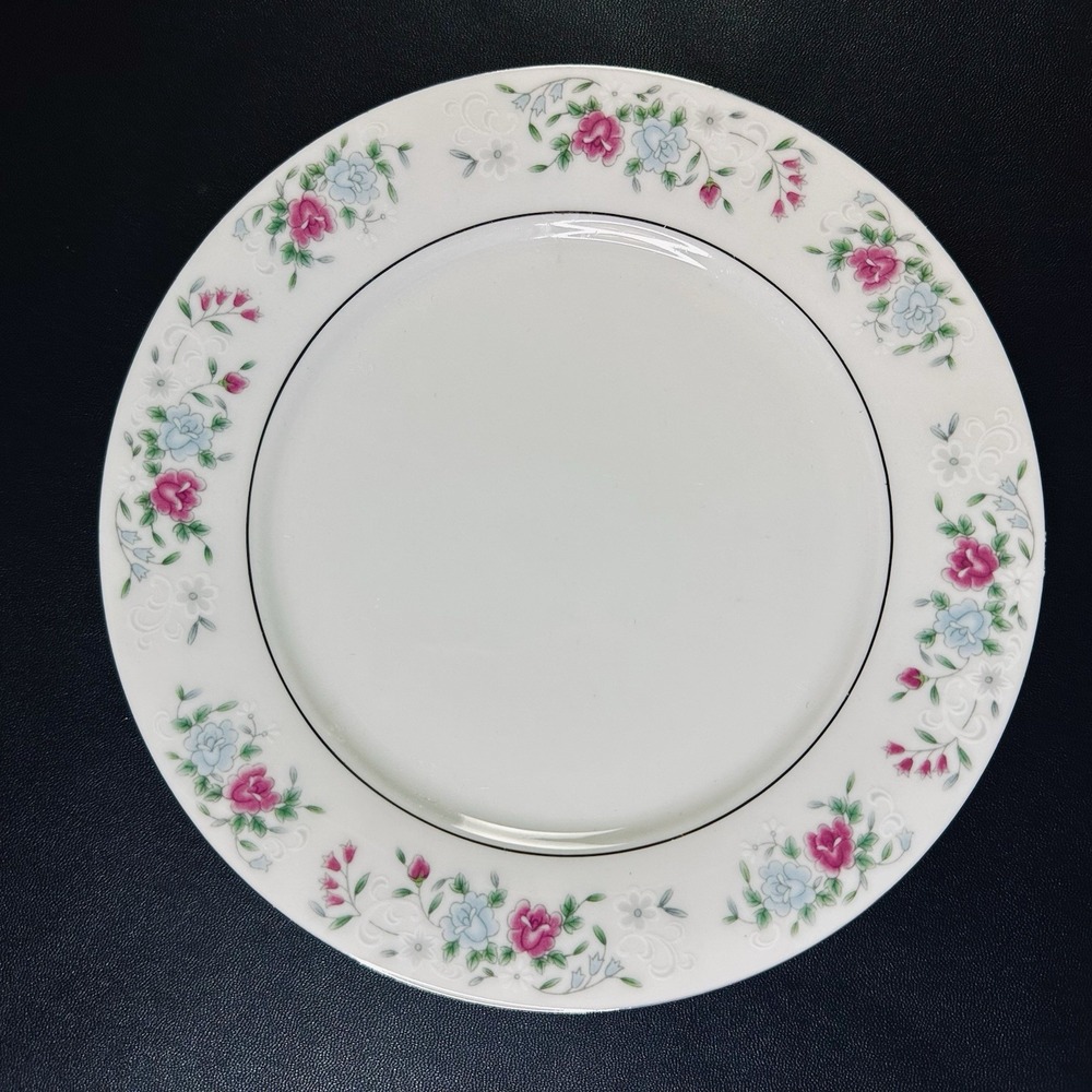 4 Vtg Mismatched China SALAD Luncheon Plates Plate Set Mixed Floral Blue Gold - Picture 7 of 9